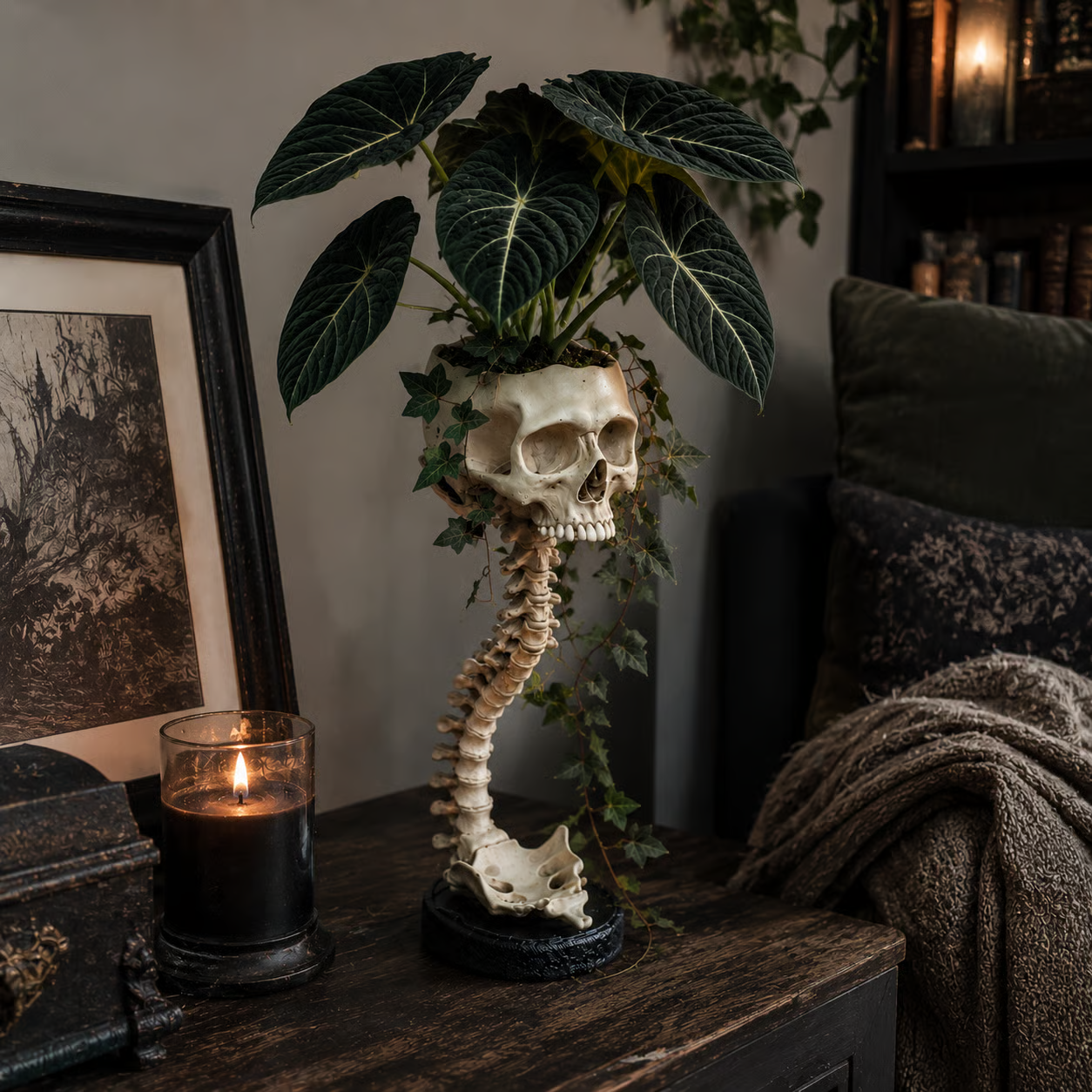 💀 🌿 Sculptured Skull Flowerpot