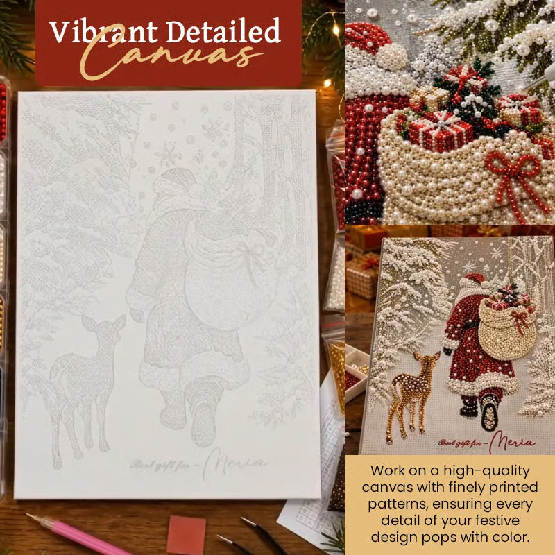 🎅🎄 Premium 3D Pearl Christmas Reindeer Diamond Painting Art Kit | Luxury Flocked Canvas with Scratch-Resistant Non-Fading Pearl Beads DIY Holiday Decor⛄️❄️