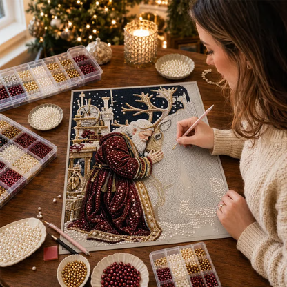 🎅🎄 Premium 3D Pearl Christmas Reindeer Diamond Painting Art Kit | Luxury Flocked Canvas with Scratch-Resistant Non-Fading Pearl Beads DIY Holiday Decor⛄️❄️