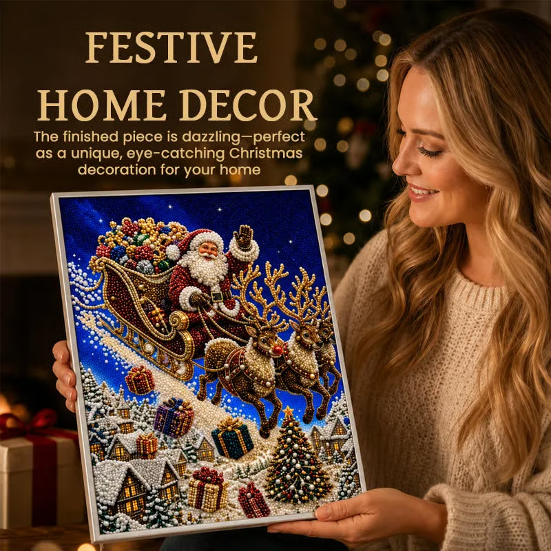 🎅🎄 Premium 3D Pearl Christmas Reindeer Diamond Painting Art Kit | Luxury Flocked Canvas with Scratch-Resistant Non-Fading Pearl Beads DIY Holiday Decor⛄️❄️
