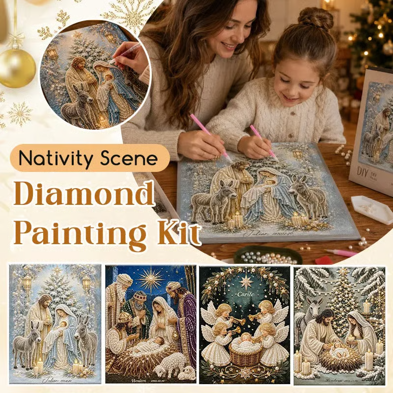 Premium 3D Diamond Jesus Birth Nativity Scene Painting Art Kit | Luxury Flocked Canvas with Scratch-Resistant Non-Fading Diamond Beads DIY Christmas Faith Decor 🌟✝️💎