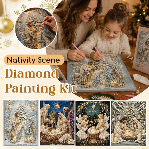 Premium 3D Diamond Jesus Birth Nativity Scene Painting Art Kit | Luxury Flocked Canvas with Scratch-Resistant Non-Fading Diamond Beads DIY Christmas Faith Decor 🌟✝️💎