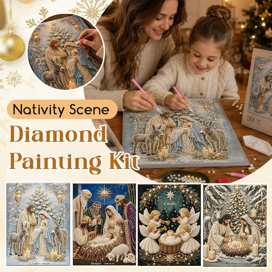 Premium 3D Diamond Jesus Birth Nativity Scene Painting Art Kit | Luxury Flocked Canvas with Scratch-Resistant Non-Fading Diamond Beads DIY Christmas Faith Decor 🌟✝️💎