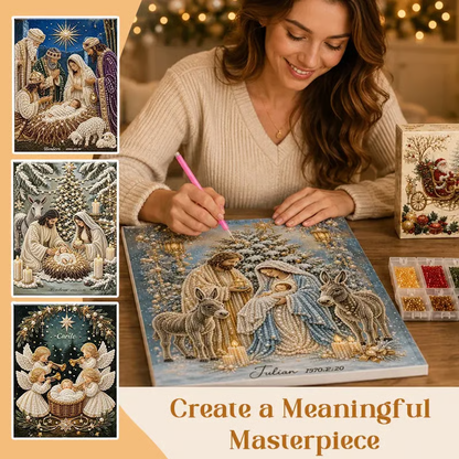 Premium 3D Diamond Jesus Birth Nativity Scene Painting Art Kit | Luxury Flocked Canvas with Scratch-Resistant Non-Fading Diamond Beads DIY Christmas Faith Decor 🌟✝️💎