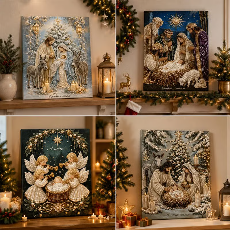 Premium 3D Diamond Jesus Birth Nativity Scene Painting Art Kit | Luxury Flocked Canvas with Scratch-Resistant Non-Fading Diamond Beads DIY Christmas Faith Decor 🌟✝️💎