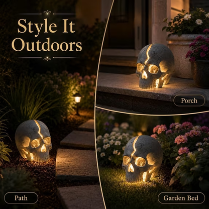 💀 Cracked Skull Solar Garden Light | Gothic Spooky Skull Landscape Yard Lamp