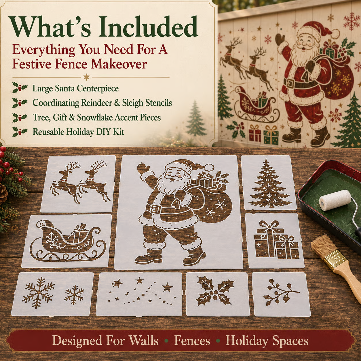 🌿 Garden Wall Stencil, Reusable DIY Kit for Walls, Fences & Patios