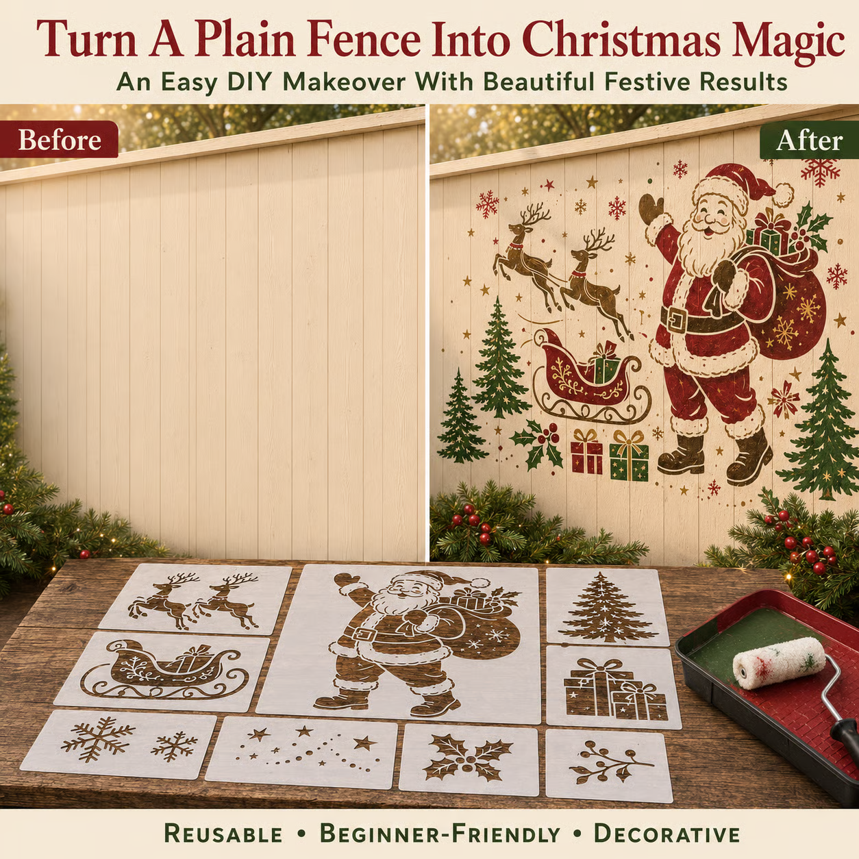 🌿 Garden Wall Stencil, Reusable DIY Kit for Walls, Fences & Patios