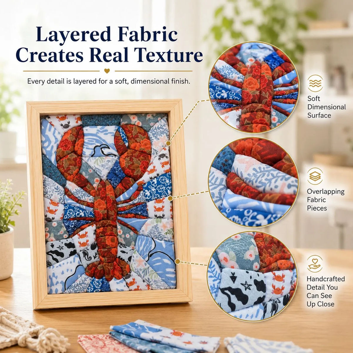 DIY Fabric Art Kit | No-Sew Fabric Mosaic Wall Art Craft with Frame & Tools