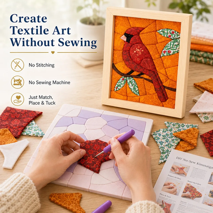 DIY Fabric Art Kit | No-Sew Fabric Mosaic Wall Art Craft with Frame & Tools