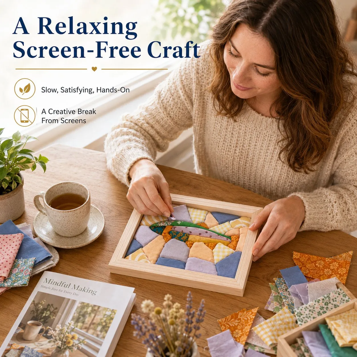 DIY Fabric Art Kit | No-Sew Fabric Mosaic Wall Art Craft with Frame & Tools