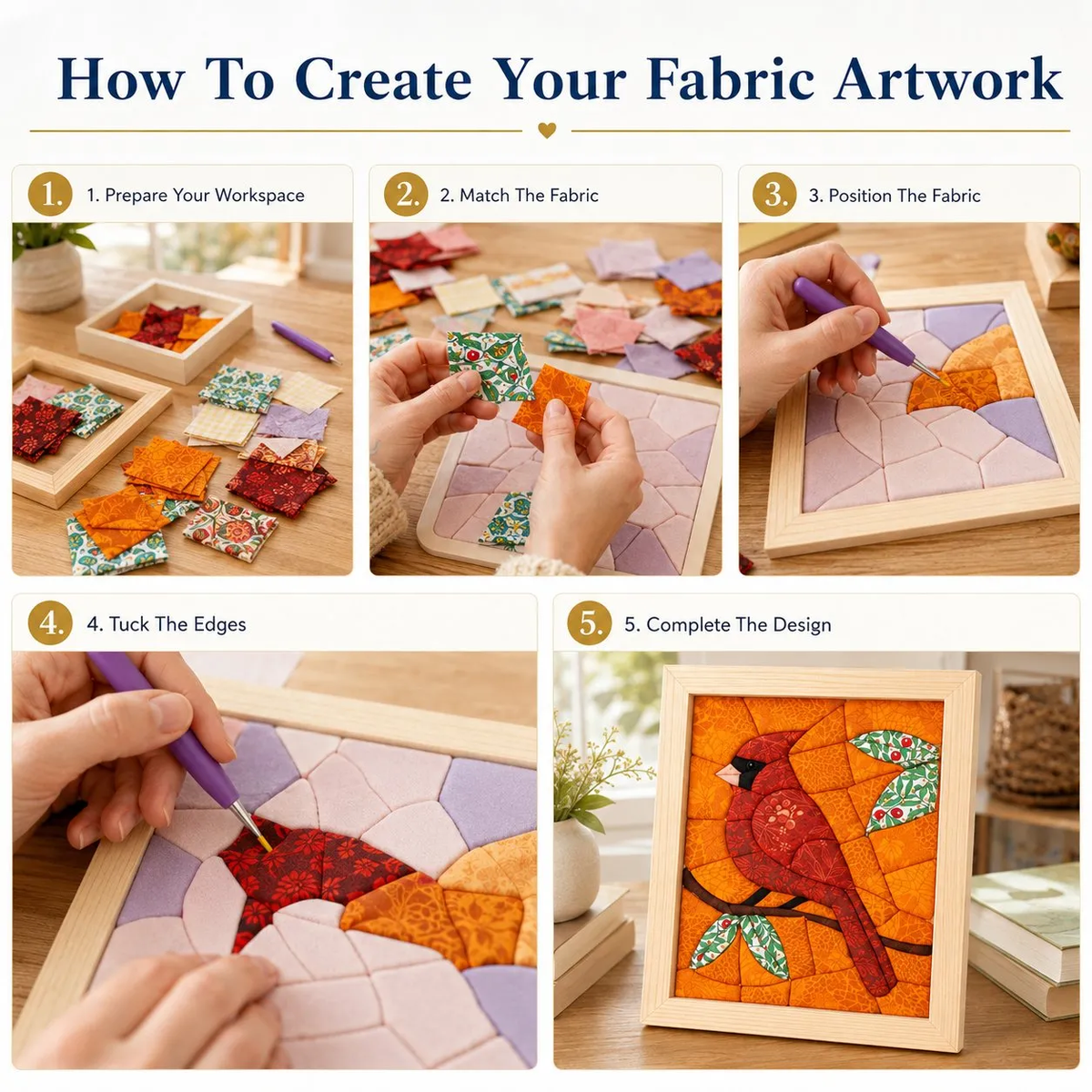 DIY Fabric Art Kit | No-Sew Fabric Mosaic Wall Art Craft with Frame & Tools