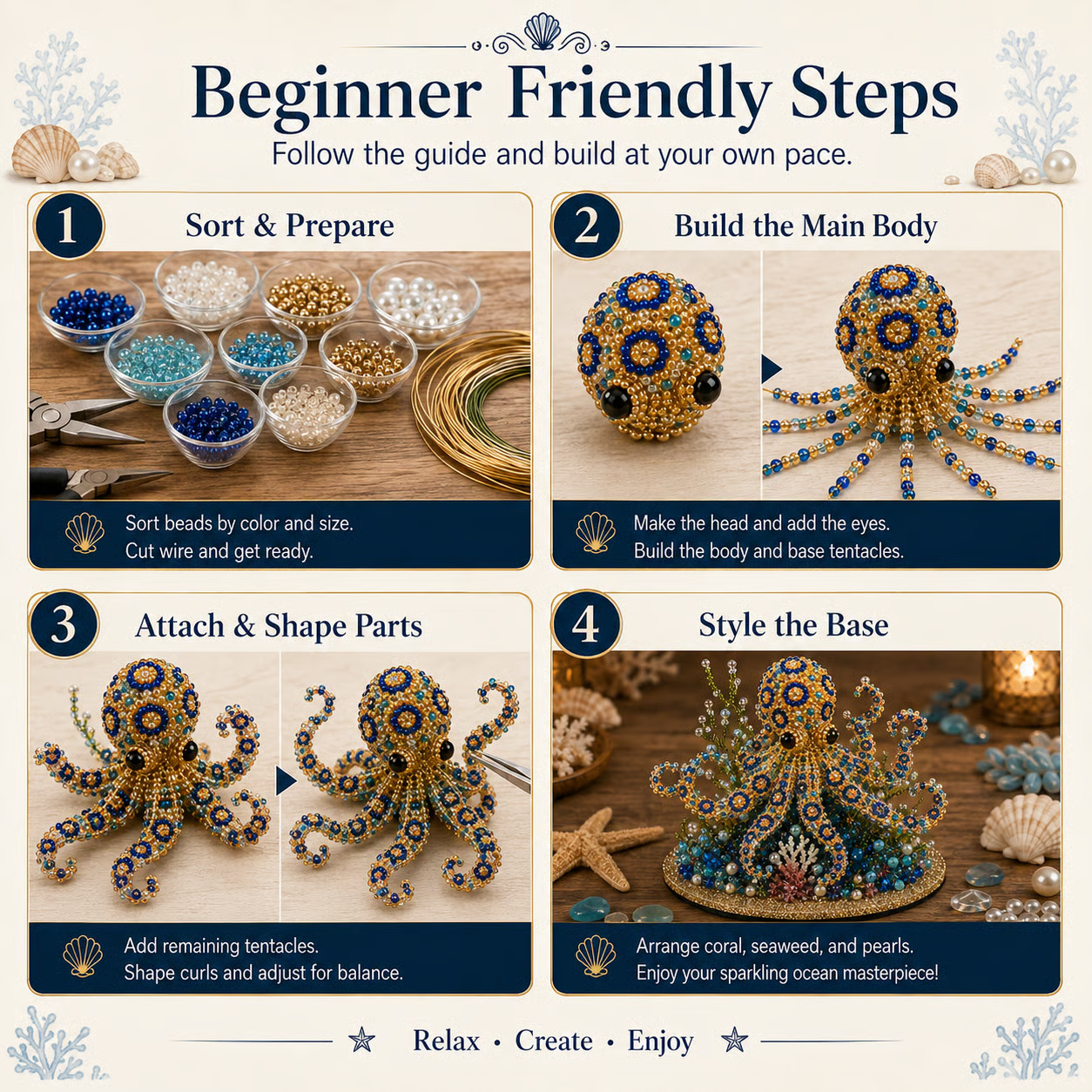 🌊 Ocean Sparkle Animal Craft Kit | Create a Dimensional Underwater Centerpiece with Colorful Beads, Pearls & Coastal Details 🐚✨