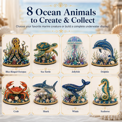 🌊 Ocean Sparkle Animal Craft Kit | Create a Dimensional Underwater Centerpiece with Colorful Beads, Pearls & Coastal Details 🐚✨