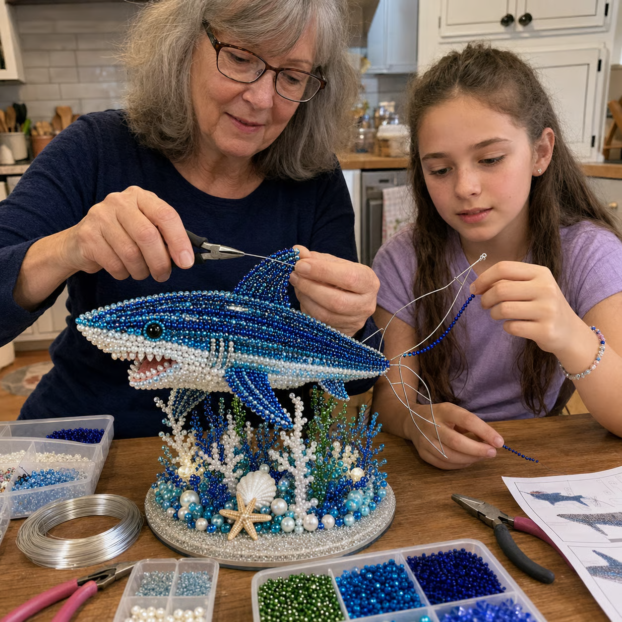 🌊 Ocean Sparkle Animal Craft Kit | Create a Dimensional Underwater Centerpiece with Colorful Beads, Pearls & Coastal Details 🐚✨
