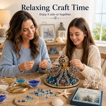 🌊 Ocean Sparkle Animal Craft Kit | Create a Dimensional Underwater Centerpiece with Colorful Beads, Pearls & Coastal Details 🐚✨