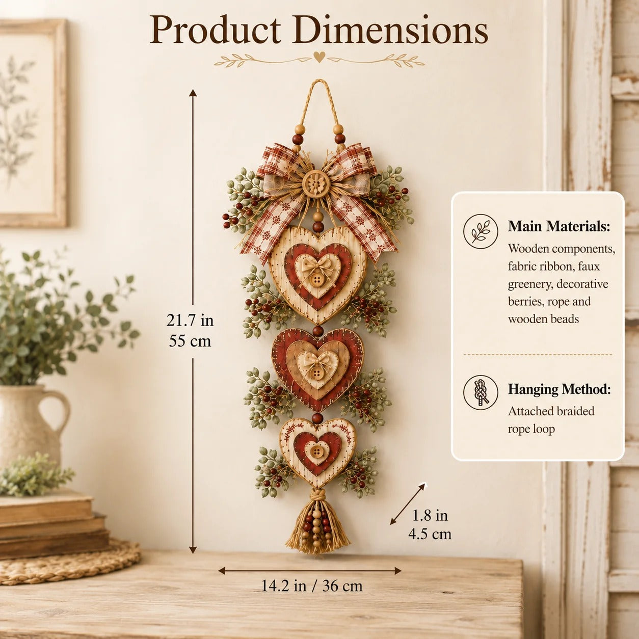 🤎Vintage Farmhouse Layered Heart Wall Hanging