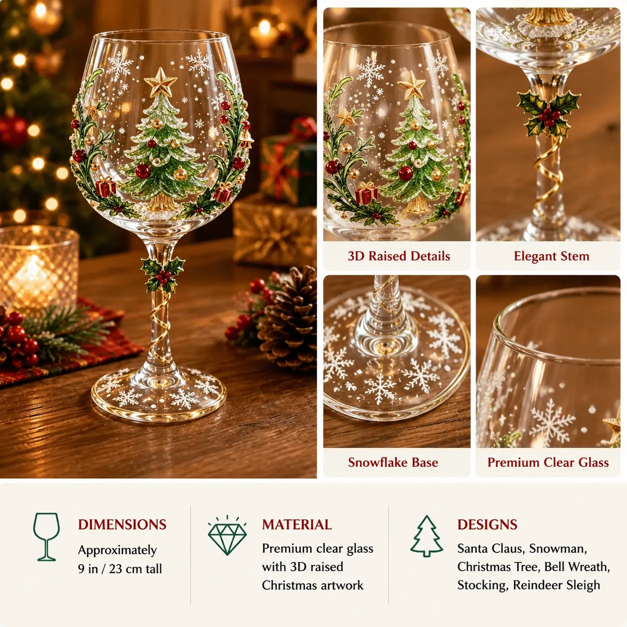 🎄3D Embossed Christmas Wine Glass Gift Box Set✨