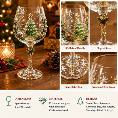 🎄3D Embossed Christmas Wine Glass Gift Box Set✨