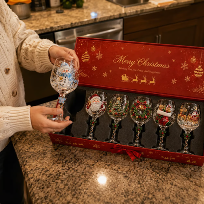 🎄3D Embossed Christmas Wine Glass Gift Box Set✨