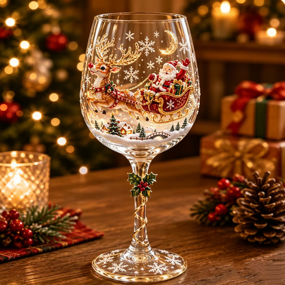 🎄3D Embossed Christmas Wine Glass Gift Box Set✨