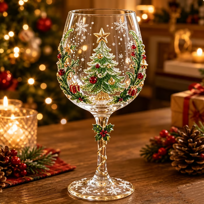 🎄3D Embossed Christmas Wine Glass Gift Box Set✨