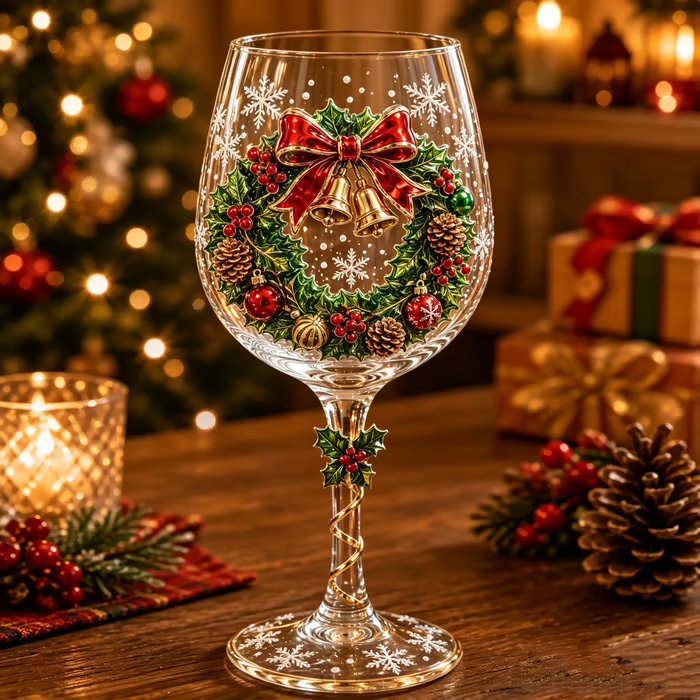 🎄3D Embossed Christmas Wine Glass Gift Box Set✨