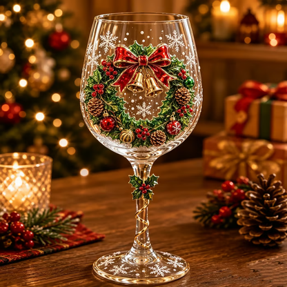 🎄3D Embossed Christmas Wine Glass Gift Box Set✨