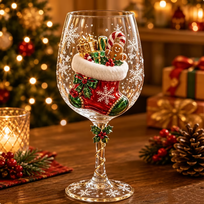 🎄3D Embossed Christmas Wine Glass Gift Box Set✨