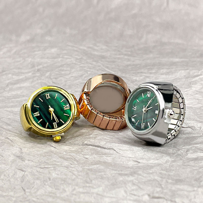 Vintage Gold-Tone Ring Watch – Green Roman Numeral Dial for Men & Women