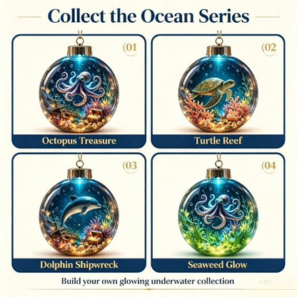 🌊 Ocean Series Illuminated 3D Model Decoration Collection | Clear Display Ornament with Detailed Sea Creatures, Coral, Shell & Pearl-Style Accents ✨