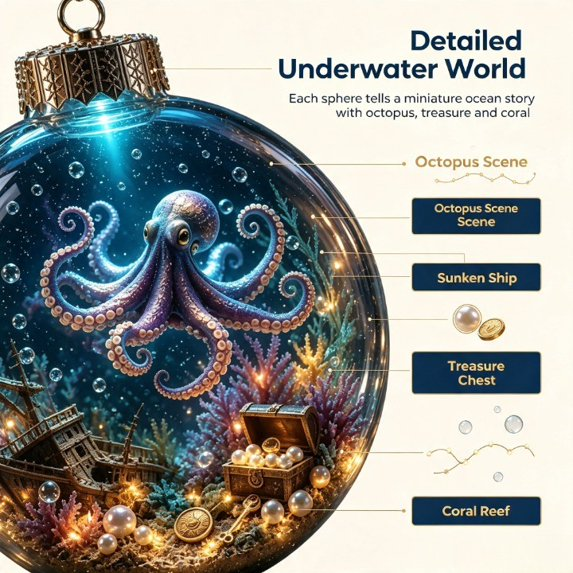 🌊 Ocean Series Illuminated 3D Model Decoration Collection | Clear Display Ornament with Detailed Sea Creatures, Coral, Shell & Pearl-Style Accents ✨