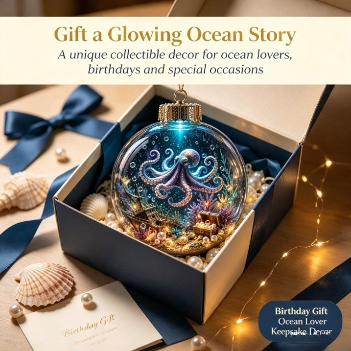 🌊 Ocean Series Illuminated 3D Model Decoration Collection | Clear Display Ornament with Detailed Sea Creatures, Coral, Shell & Pearl-Style Accents ✨