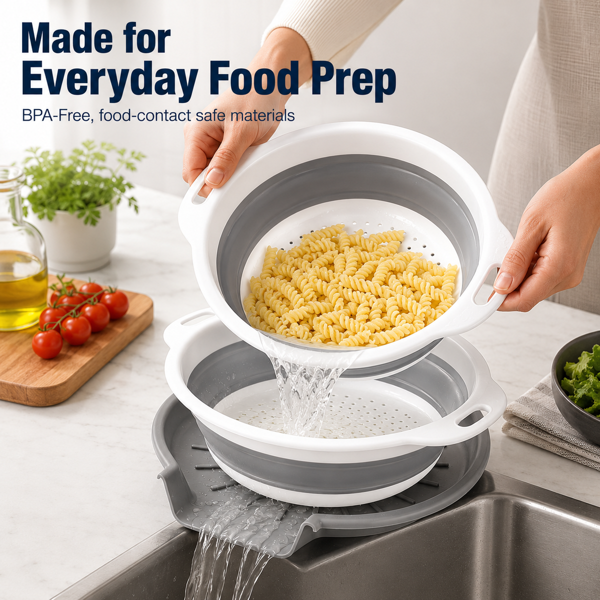 💧3-Piece Collapsible Colander Set - Space Saving Strainers with Draining Base