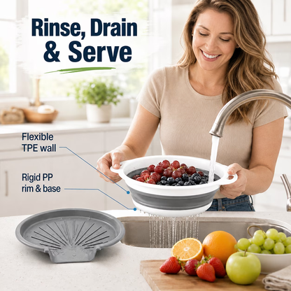 💧3-Piece Collapsible Colander Set - Space Saving Strainers with Draining Base