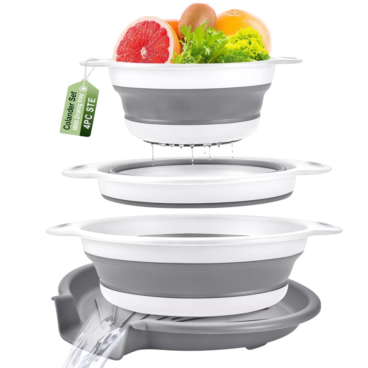 💧3-Piece Collapsible Colander Set - Space Saving Strainers with Draining Base
