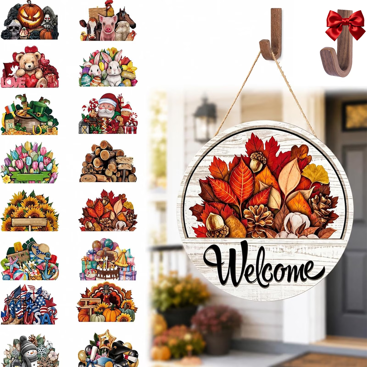🧲 Interchangeable Magnetic Seasonal Welcome Door Sign|16-Piece Interchangeable Welcome Sign Set