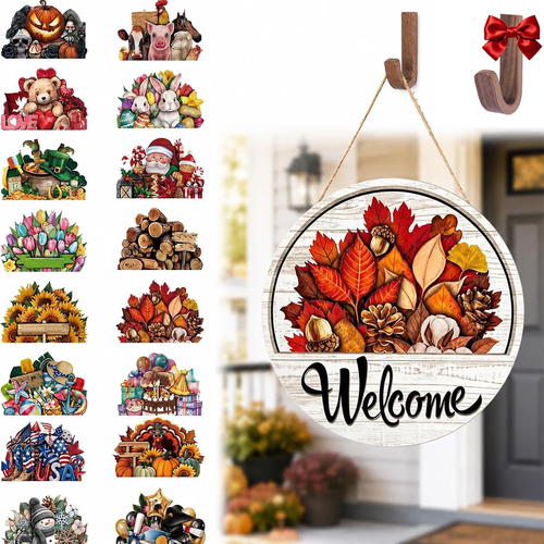🧲 Interchangeable Magnetic Seasonal Welcome Door Sign|16-Piece Interchangeable Welcome Sign Set
