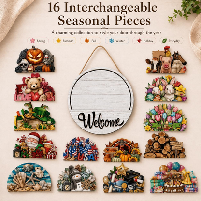 🧲 Interchangeable Magnetic Seasonal Welcome Door Sign|16-Piece Interchangeable Welcome Sign Set