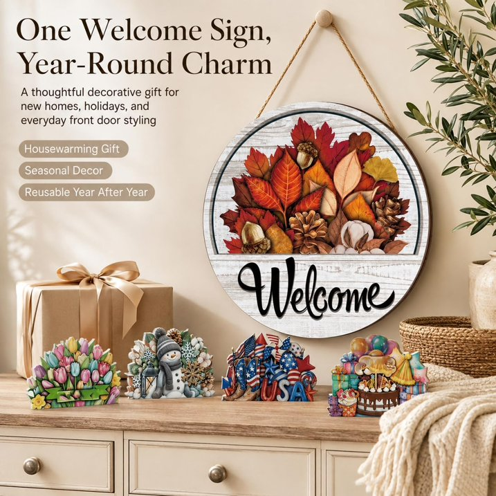 🧲 Interchangeable Magnetic Seasonal Welcome Door Sign|16-Piece Interchangeable Welcome Sign Set
