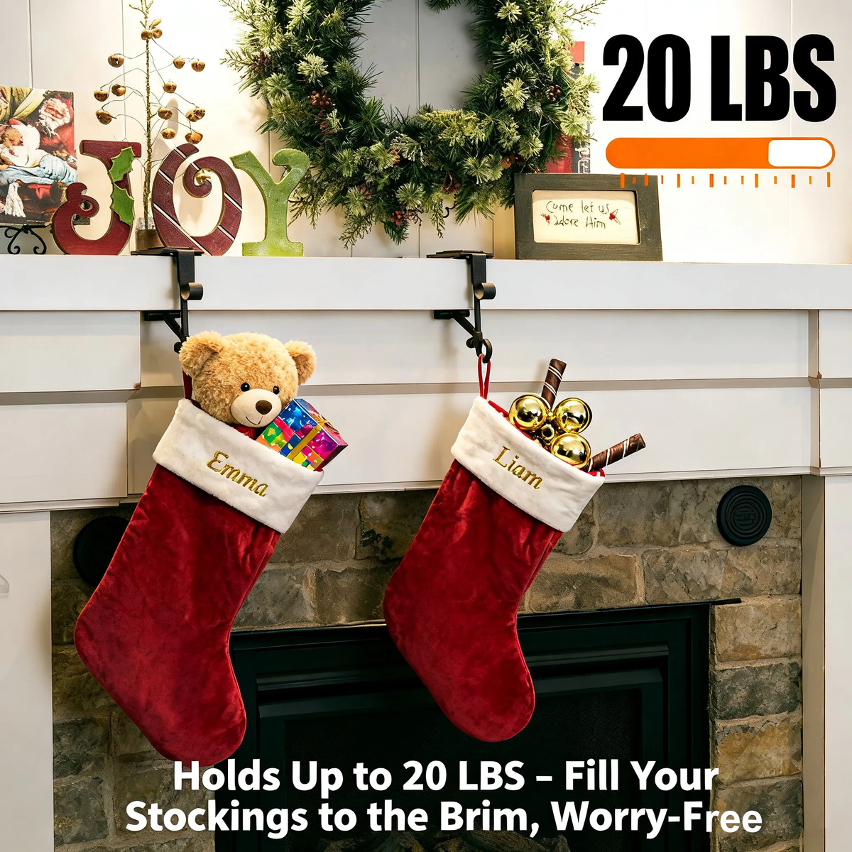🎄🪝Adjustable Stocking & Garland Fireplace Mantel Hanger