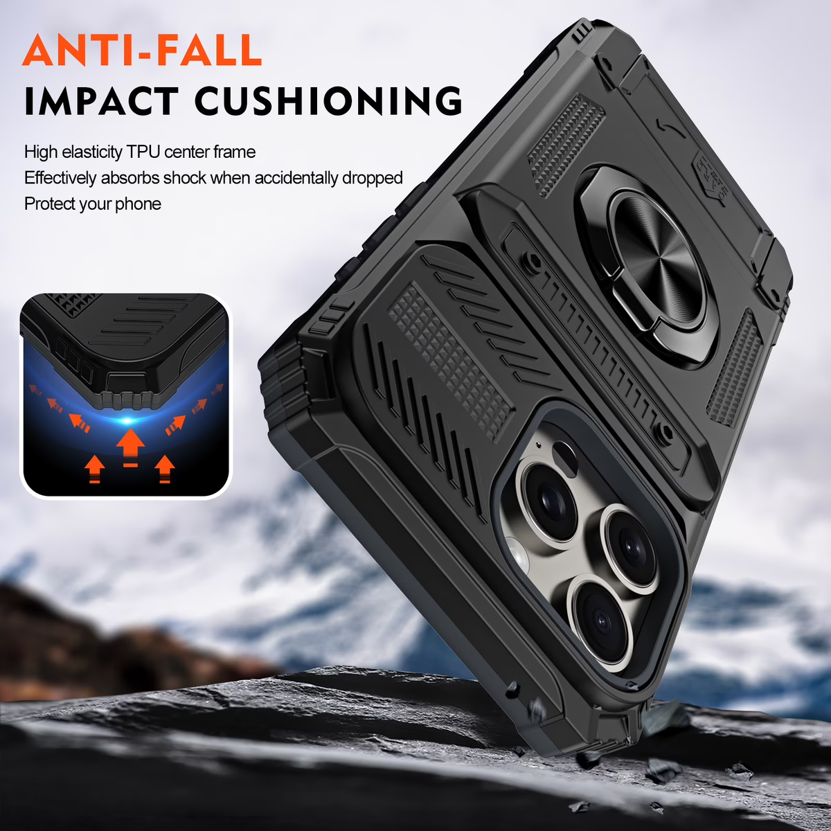 Card Holder Heavy Duty Protective Case with Ring Magnetic Kickstand Phone Cover