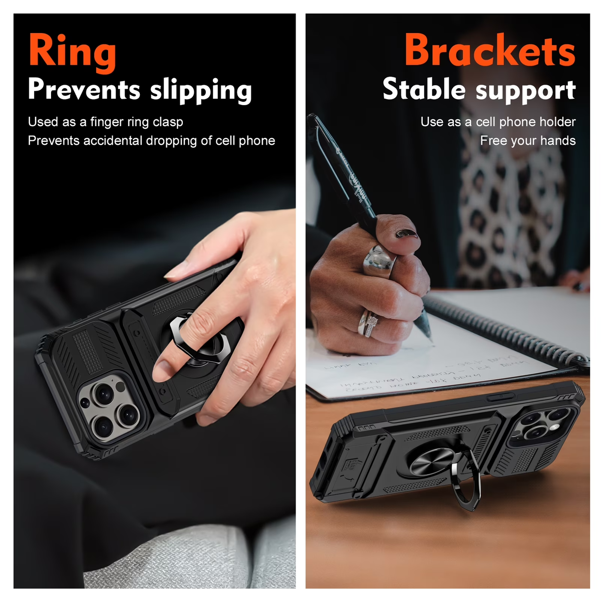Card Holder Heavy Duty Protective Case with Ring Magnetic Kickstand Phone Cover