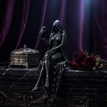 🦅Gothic Raven Shelf Sitter Statue Hooded Lady Reaper Figurine