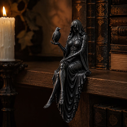 🦅Gothic Raven Shelf Sitter Statue Hooded Lady Reaper Figurine