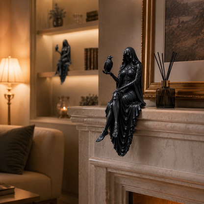🦅Gothic Raven Shelf Sitter Statue Hooded Lady Reaper Figurine