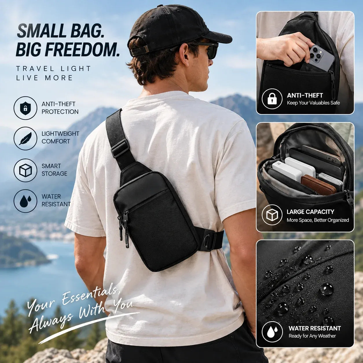 🛡️Anti‑Theft RFID Blocking Sling Bag | Lightweight Crossbody Travel Pack