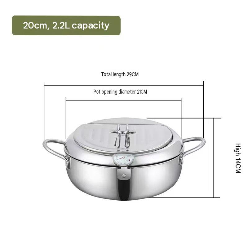 🔥🍤304 Stainless Steel Deep Frying Pot with Strainer Basket and Thermometer