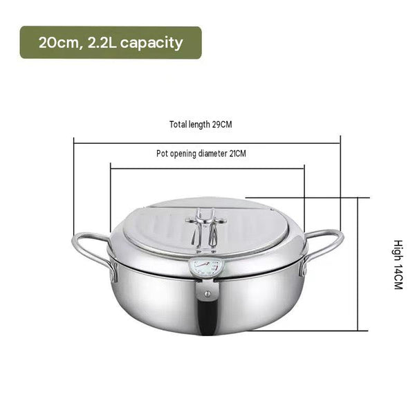 🔥🍤304 Stainless Steel Deep Frying Pot with Strainer Basket and Thermometer