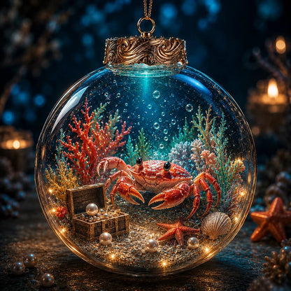 🌊 Ocean Series Illuminated 3D Model Decoration Collection | Clear Display Ornament with Detailed Sea Creatures, Coral, Shell & Pearl-Style Accents ✨